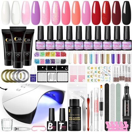 Gelnaglar Startset med 36W U V/LED-lampa 10 st U V-nagellack med 3 st Poly Nail Extension Gel