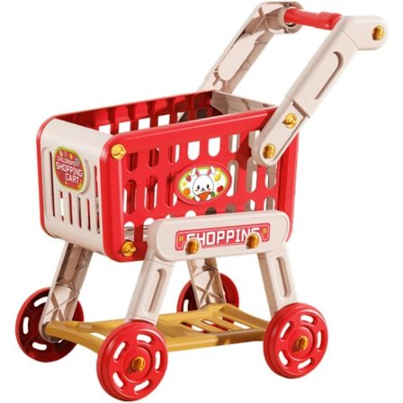 Lekehandlekurv, matvarekurv, handlevogn, supermarkedsvogn, tidlig læring, interaktiv handlekurv for småbarn, rød