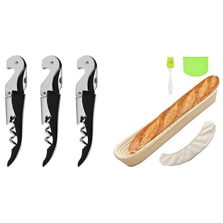 1 sæt ovalt brød banneton hævningskurv baguette bageform sæt & 3 pakker flaskeåbner tung pligt vin