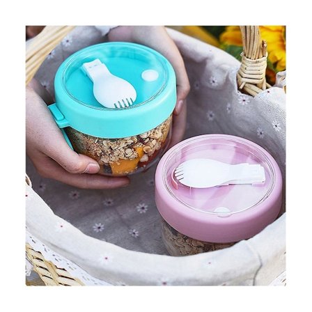 Overnight Oats Behållare med Lock och Skedar 2, 20 Uns Bärbar Plast Yoghurtburk, Läckagesäker Des