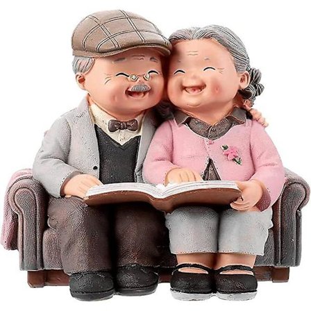 Älskande äldre par figurer, kärlek varar harts par figur, morföräldrar par äldre liv dekorativ staty prydnad