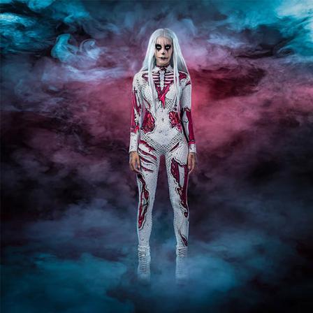 Halloween Kostume Voksen Cosplay Uhyggeligt Skelet Tøj Karneval Fest Zombie Kostumer Hoppe Dragt Fuld Sæt Unisex Bodysuit MULTI L