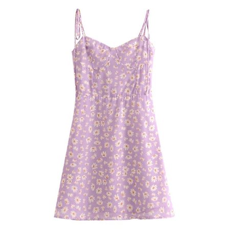 Lilla Tusenfrydtrykk Høy Midje Fin Stropp Chiffon Kjole Skjørt