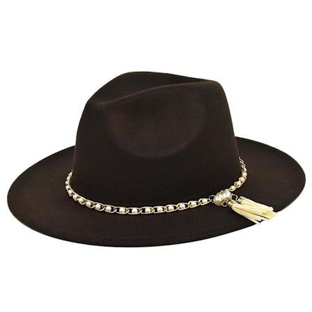 Ullull Britisk Jazzhatt Perle Dusk Ull Svart Topphatt Retro Stor Bremskjermhatt