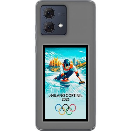 Kompatibel Mobilcover til Motorola Moto G84 Ishockeyillustration med spillere i bevægelse på isen, Milano Cortina 2026, Milano-landemærker og olympisk