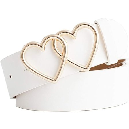 Damelæderbælte Mode Casual Jeansbælte med Dobbelt Hjerteformet Spænde Kjolebukser