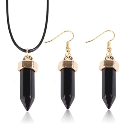 Konstgjort sten halsband med PU läder +örhängen