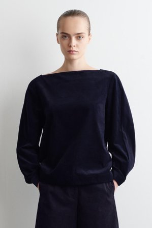 COS Women's Straight-Neck Corduroy Top in Navy