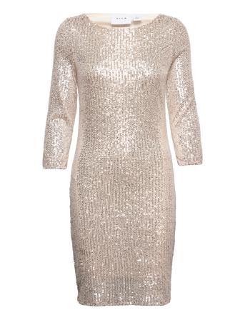 Visparkling 3/4 O-Neck Dress/Ka Kort Kjole Pink Vila