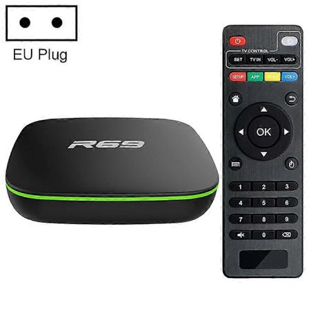 R69 1080P HD Smart TV BOX Android 4.4 Mediaspelare med Fjärrkontroll, Quad Core Allwinner H3, RAM: 1GB, ROM: 8GB, 2.4G WiFi, LAN, AU-kontakt