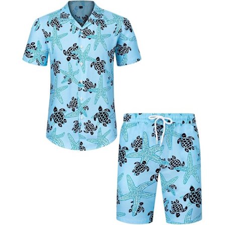 Hawaiiskjorta och shorts set för män, normal passform, kortärmad avslappnad funky strand flamingoskjorta