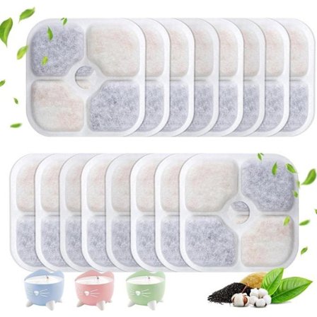 16 filterudskiftninger til kattevandsfontæne, trelags filtreringssystem i resin, til Catit fontæner