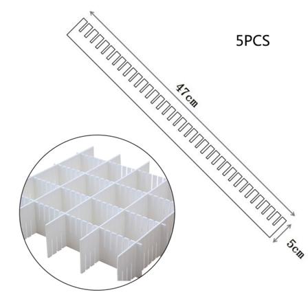 Skuffeskillerum, Skuffeskillerum 5PCS DIY Plastgitter Justerbar Plastskiller Husholdningsopbevaring Makeup Strømper Undertøj Organizer (Hvid)