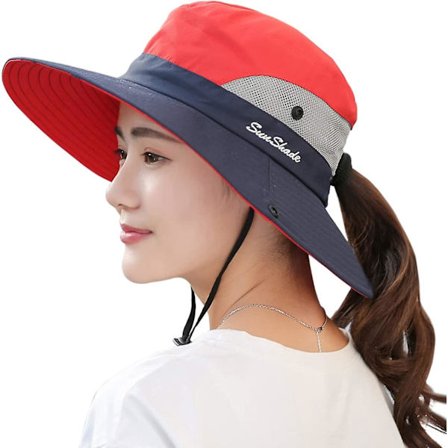 Dame Ponytail Solhat UV-beskyttelse Foldbar Mesh Bredskygget Strand Fiskeri Hat$Dame Ponytail UV-beskyttelse Solhat Pakke Bredskygget Boonie Cap F
