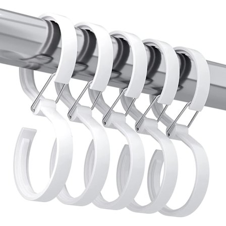 12 st duschdraperikrokar, rostfria duschkrokar i plast för duschdraperi, S-krokar för upphängning av gardin, kläder
