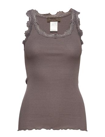 Silk Top W/ Lace T-shirts & Tops Sleeveless Harmaa Rosemunde