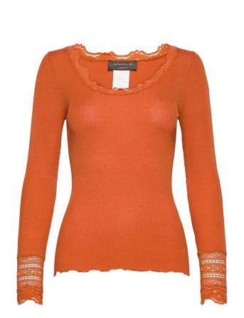 Silk T-Shirt W/ Lace Langærmet T-shirt Orange Rosemunde