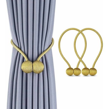 2-pack magnetiska gardinuppsättningar för gardiner, gardiner, vardagsrumskontorsdekor, inga verktyg krävs (guld)