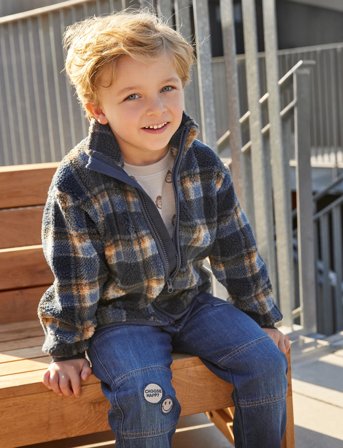 Minymo Teddy Jacket Aop W. Lining - Navy - 140