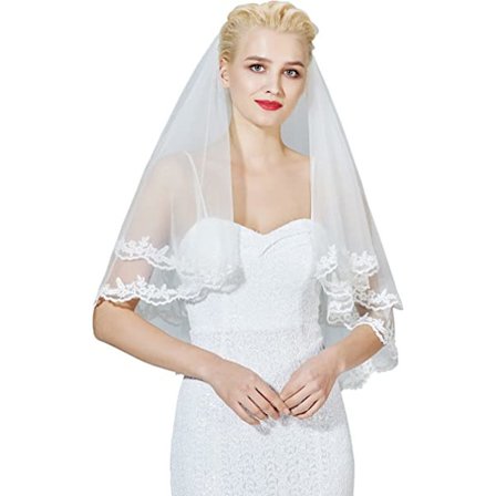 Brude Slør 1 Lag Enkelt Elfenbenshvid Med Metal Kam S