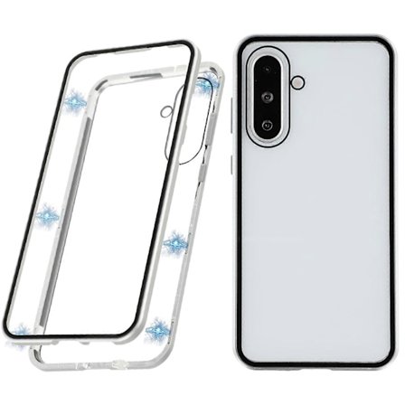 Cover til Samsung Galaxy A56 5G Dobbeltsidet Hærdet Glas Magnetisk Transparent Mobilcover Sølv