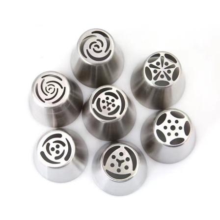 Russisk blomstermund DIY bageværktøjssæt, rustfrit stål blomstermundsæt, sprøjtetuller i metal 7pcs