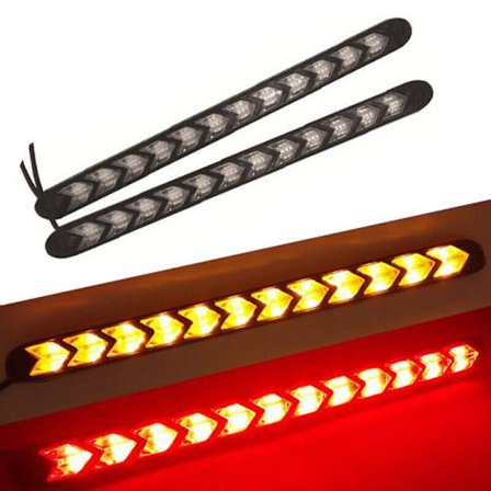 1 Par 12 LED Röda Bil DRL Flytande Strip Light Huvudljus Pil Fla