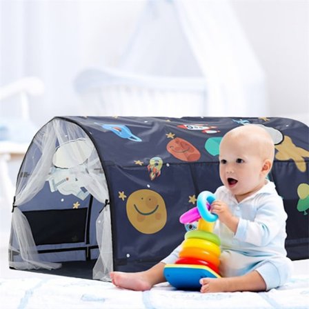 Sengtelt for barn - Baldakinhus for enkeltseng, Innendørs leketelt for barn, Pustende sovetelt med nettgardin for gutter Generisk