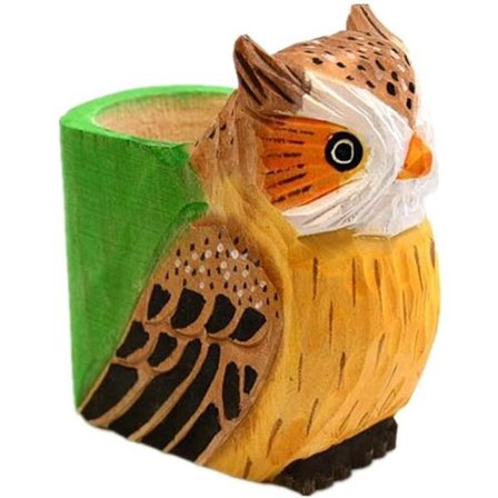 Håndlaget treskjærings pennestativ - Tre skrivebords pennestativ, kreativ håndlaget treskjæring Tegneserie Dyr Penn og kopp oppbevaring for 