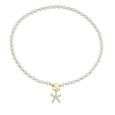 Perlehalskæde Guldhalskæde Perlehalskæde Halskæde til Kvinder Søstjernehalskæde med Strassvedhæng til Gave Sommerhalskæde