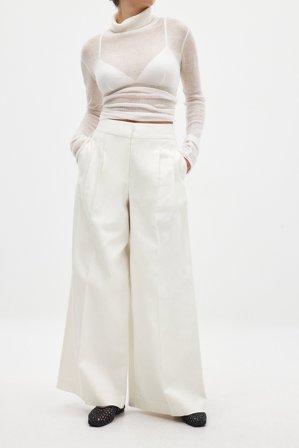 NA-KD Pantalon large en lin mélangé à taille mi-haute - Pantalons en lin - OffBlanc - EU 36