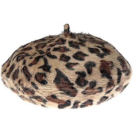 Dam Beret Hatt med Leopardmönster i Ull, Fransk Beret, Vintervarm Beanie