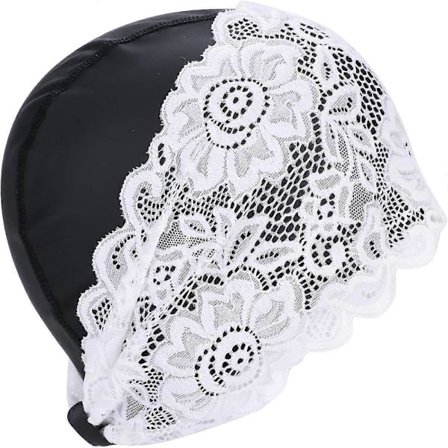 Svømmehætte til kvinder, vandtæt svømmehætte med blondeblomst, badehætte med ørebeskyttelse