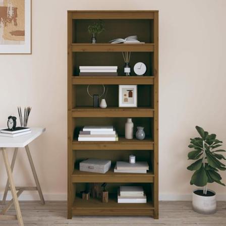 Vidaxl Bokhylla Honungsbrun 80x35x183 Cm Massiv Furu Brun