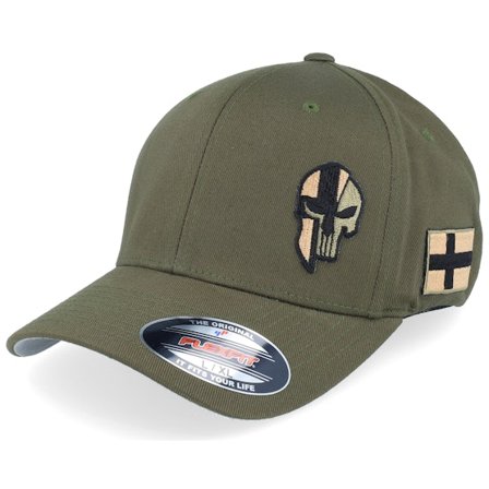 Army Head - Vert flexfit Casquette - Finland Army Skull Olive Wooly Combed Flexfit @ Hatstore