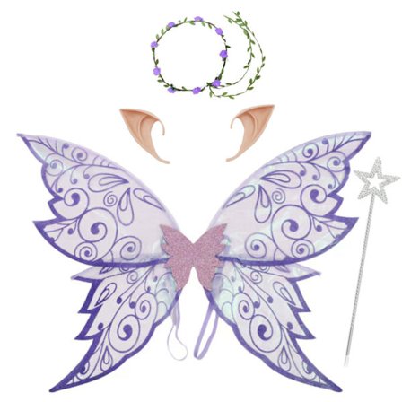 Fevinger, sommerfuglvinger, tryllestav, fekostyme for jenter, glittervinger, egnet for jule- og Halloween-temabursdagsfest, rollespill