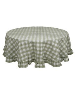 Rund bordduk Lisa rutete krepp med volang ø150 cm Grønn
