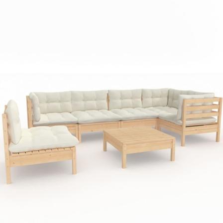 Vidaxl Loungegrupp Med Gräddvita Dynor 7 Delar Massiv Furu Creme