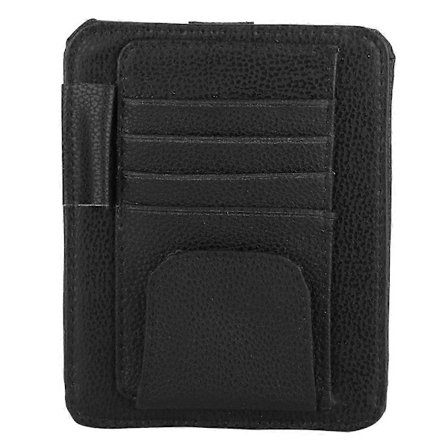 Solskjermholder for bil, kort- og seddelholder, organizer, PU-lær, oppbevaringsveske, brilleklemme (svart)