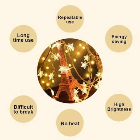 Tähtivalosarja 10M 80 LED Paristokäyttöinen Vedenpitävä IP65 Sisä- ja ulkovalot Lämmin valkoinen Koristelu joulujuhliin