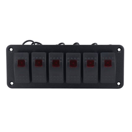 6-paikkainen keinukytkinpaneeli LED-taustavalaistu päälle/pois-kytkin vedenpitävä piirinsuoja autoon, matkailuautoon, bussiin, merialukseen, veneeseen