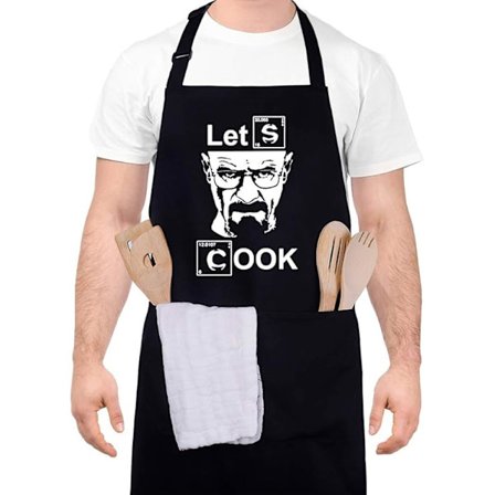 Køkkenforklæde til mænd, Let's Cook justerbare vandtætte madlavningsforklæder BBQ Forklæde med lommer Fars Dags gaveidé (70 cm x 80 cm)