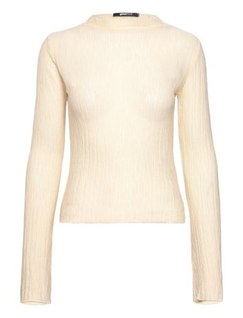 Gina Tricot Plisse Flare Sleeve Top - Beige - XL