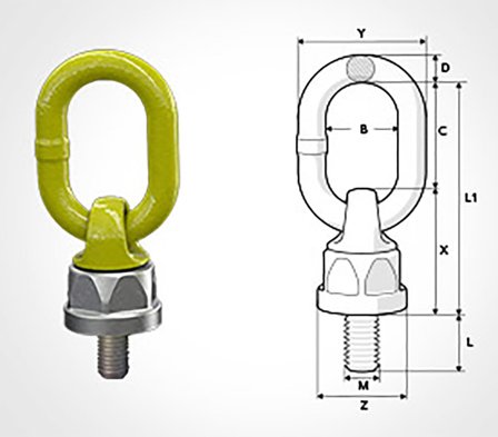 Gunnebo Z102016 Løftefeste med kulelager, roterbart M16, Verksted & bil