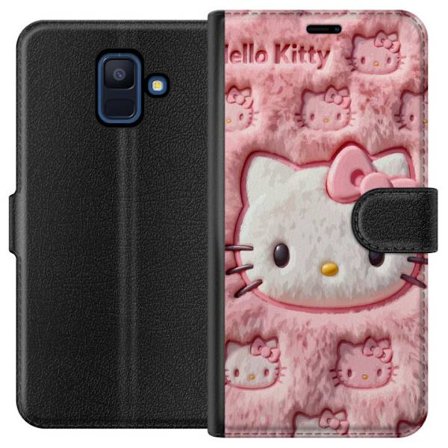 Kompatibel Tegnebogsetui til Samsung Galaxy A6 (2018) Hello Kitty lyserød fluffy baggrund med ikonisk ansigt og kawaii-æstetik