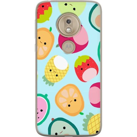 Kompatibelt Mobildeksel til Motorola Moto G7 Play Mønster av kawaii-frukter som jordbær sitron ananas og avocado på lyseblå bakgrunn