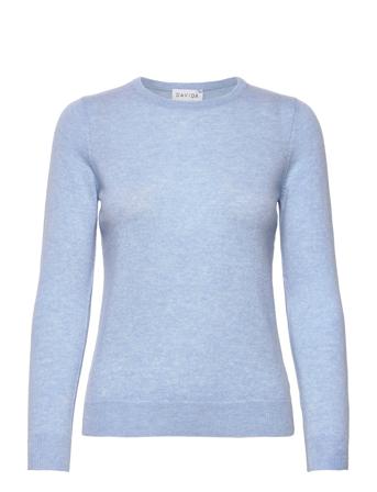 Basic O-Neck Sweater Pullover Blå Davida Cashmere*Betinget Tilbud