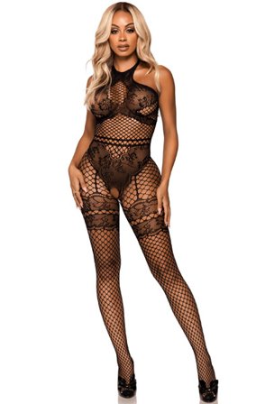 Net Halter Bodystocking Black O/S Bodystocking