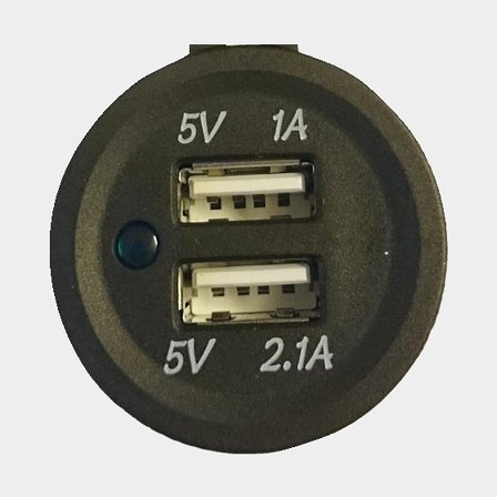 USB-stik, indbygget, sort, 12 V / 24 V, 1 + 2.1 A, USB-A + USB-A