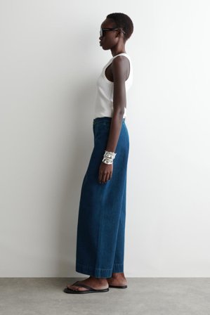 COS Women's Pantaloni In Denim A Gamba Larga in Blu